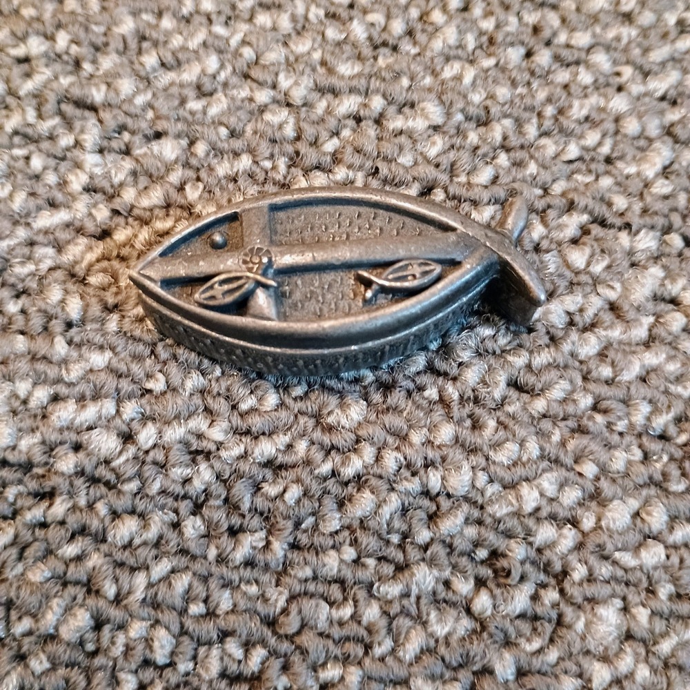 Torino Pewter Ichthus Fish Trinket Box with Removable Brooch Pin Lid Vintage
